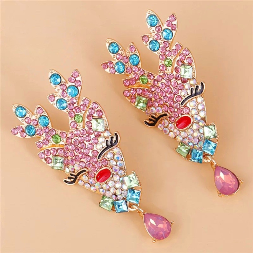 Gift Idea - Christmas Reindeer Earrings - Pink - Picture 7 of 7